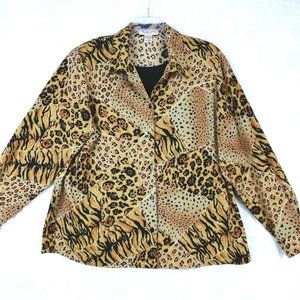 Notations Womens Shirt Button‎ Down Animal Print Attached Under Shirt Plus 1X